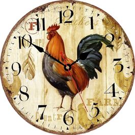 Настінний годинник VIKMARI Rustic Rooster 12 дюймів, безшумний кварцовий, круглий для кухні, батарейковий