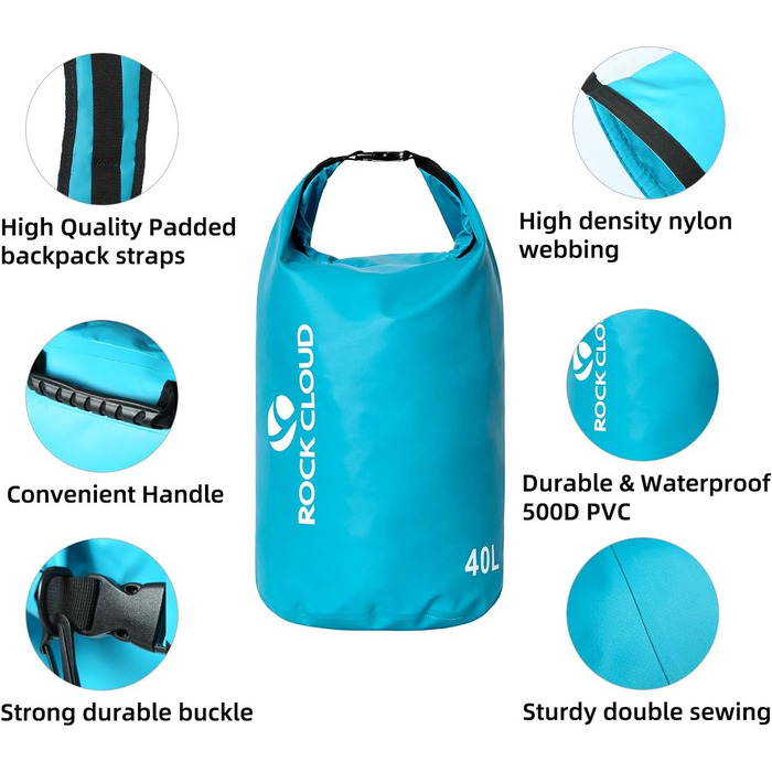 Водонепроникний мішок Dry Bag 30 л для каякінгу, рафтингу, човна, пляжу, серфінгу, купання, каное, кемпінгу, риболовлі, лиж, чорний