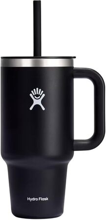 Термокружка HYDRO FLASK 946 мл з кришкою та соломинкою, чорна, нержавіюча сталь, вакуумна ізоляція, для подорожей