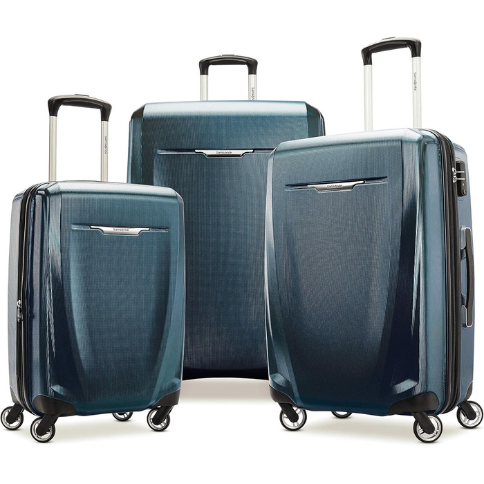 Жорстка валіза Samsonite Winfield 3 DLX на колесах, універсальний розмір, ручна поклажа, середня, синя