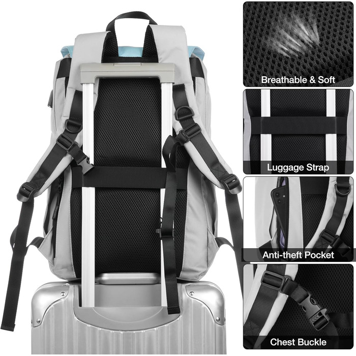 Міський рюкзак YAMTION Rolltop 17 дюймів для жінок і чоловіків, шкільний рюкзак для підлітків, для ноутбука, велоспорту, подорожей, навчання, колір Sky