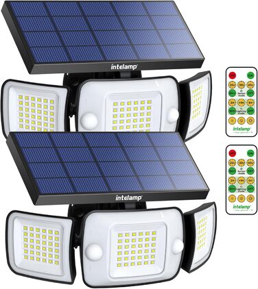 Сонячна LED лампа INTELAMP для вулиці з датчиком руху, 6000 мА·год, 1200 Лм, 270° широкий кут, IP65, з пультом, біле світло, 2 шт.