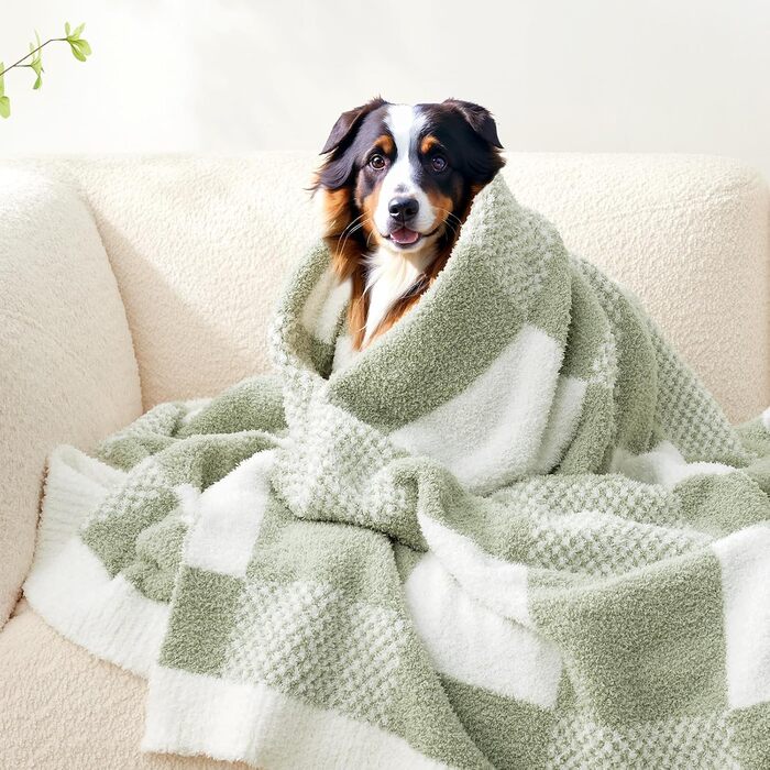 Плед Snuggle Sac в клітинку, салатовий, мікрофібра, флісовий, теплий, м'який, двосторонній, для дивана, крісла, ліжка, 127x152 см