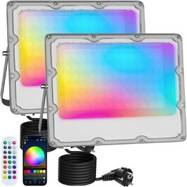 Набір з 2 RGB LED прожекторів 30Вт для вулиці, 16 млн кольорів, Bluetooth APP і 2.4G пульт, IP66, регульоване світло для саду, Хелловіну, Різдва, вечірки