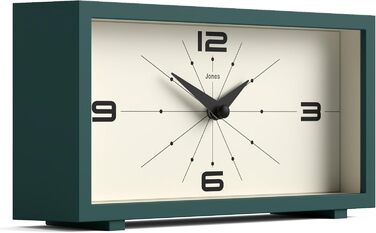 Настільний годинник JONES CLOCKS Odeon, сучасний прямокутний ретро-дизайн, зелений, для столу, полиці, каміна чи тумбочки