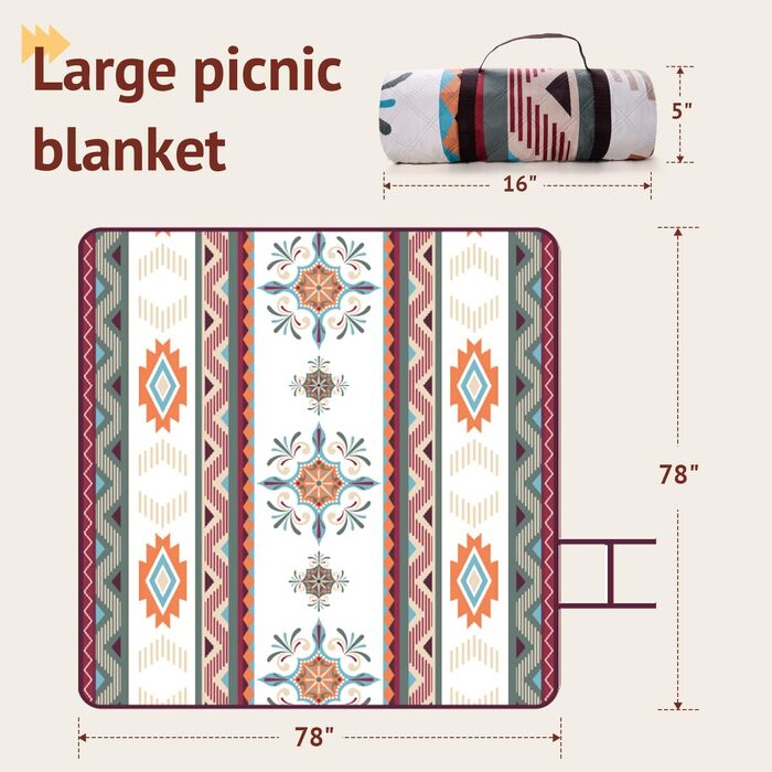 LARUTAN Пікнік-ковдра Boho 200x200 см, водонепроникна пляжна покривало, пісок не прилипає, складна, для пляжу, кемпінгу, барбекю, подорожей, зелена