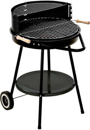 Вугільний гриль GRILLCHEF Corso на колесах, емальована чаша, регульована хромована решітка 48,5 см, стіл, вітрозахист, чорний