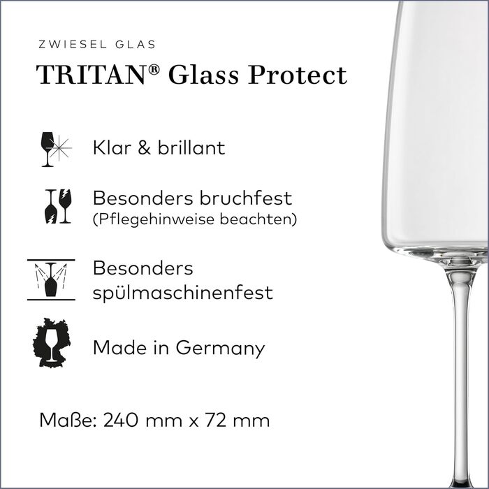 Келихи для ігристого вина Zwiesel Glas Vivid Senses, набір 2 шт., витончені кришталеві келихи з тритану, легкі та міцні, для шампанського, можна мити в посудомийній машині, вироблено в Німеччині