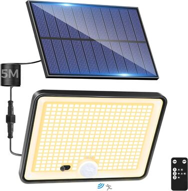 Сонячні ліхтарі LOTMOS для вулиці з датчиком руху, 342 LED, IP65, 3 режими, тепле біле світло, з пультом, для саду, гаража, 2 шт.