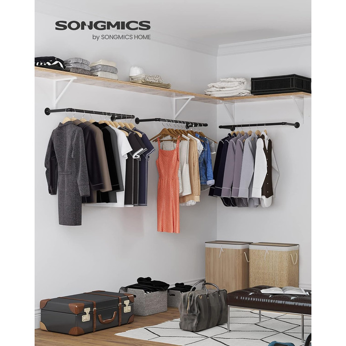 Настінні вішалки для одягу SONGMICS, 2 шт, металеві, чорні, 92x30x7,5 см, гардеробні стійки для маленьких квартир, індустріальний стиль, легкий монтаж