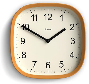 Квадратний ретро настінний годинник JONES CLOCKS Sprite з акрилу, м'ятний 25x25 см, жовтий