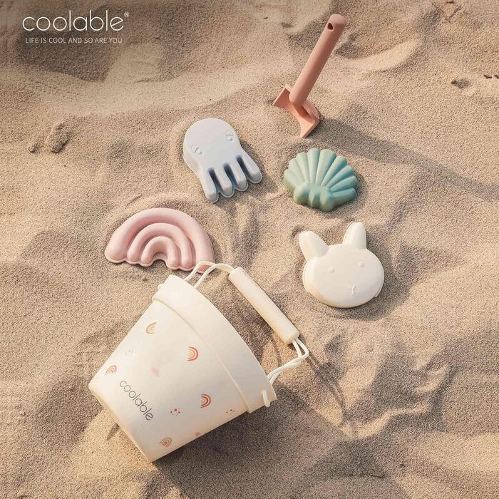 Набір із 6 силіконових іграшок для піску coolable: відро, лопатка, 4 формочки для хлопчиків і дівчаток (Веселка)