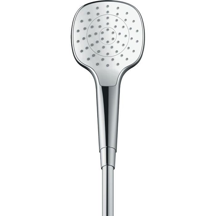 Душова лійка hansgrohe Croma Select E EcoSmart 9 л/хв, 3 режими, квадратна 110x110 мм, антикальк, біла/хром