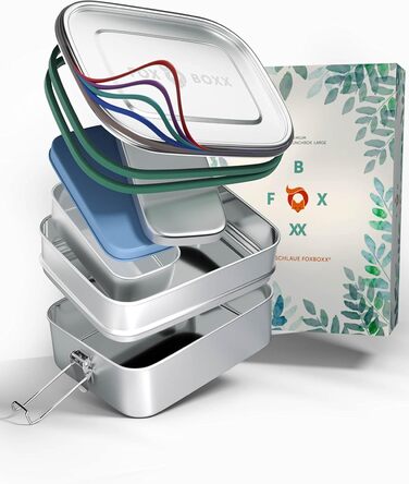 Ланч-бокс із нержавіючої сталі Premium Multi 1550 мл, двоярусний, з роздільником, мініконтейнером 150 мл, 2 кришками, 5 кільцями для декору, герметичний, Smart Clips, Edelstal