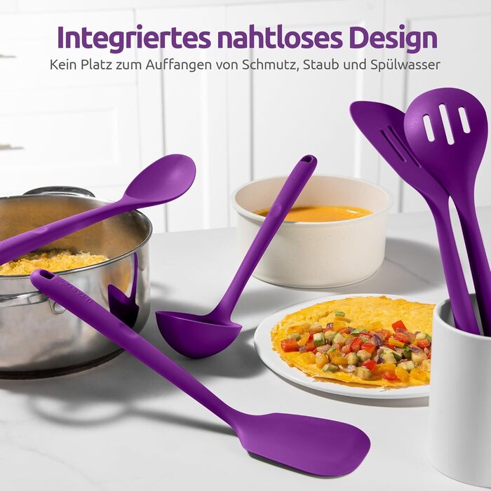 U-Taste набір кухонних силіконових лопаток і ложок, 5 шт, довгі, термостійкі до 315°C, без BPA, антипригарні, для змішування, смаження, фіолетові
