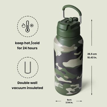 Пляшка для води з нержавіючої сталі BOTTLE BOTTLE 1 л з трубочкою, термос для спорту та фітнесу, ізольована, з відсіком для пігулок, BPA-free, подвійна стінка, джунглі-камуфляж