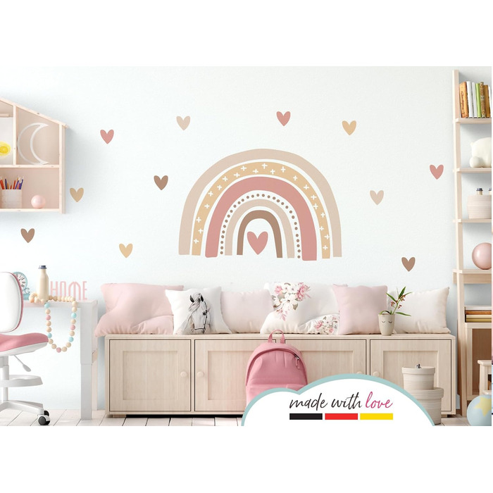 Настінний декор Little Deco – вінілові стікери Веселка Boho з сердечками для дитячої кімнати, наклейки DL935-4