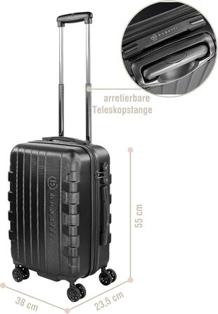 Валіза Bugatti Galatea 55x38x23,5 см, 38 л, жорсткий корпус, 4 колеса, TSA-замок, чорна