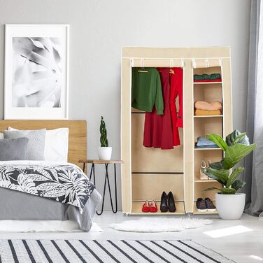 Тканинна шафа Relaxdays з вішаком і 5 полицями, 174x107x42,5 см, складана, бежевого кольору