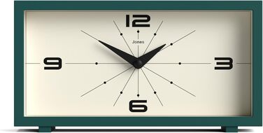 Настільний годинник JONES CLOCKS Odeon, сучасний прямокутний ретро-дизайн, зелений, для столу, полиці, каміна чи тумбочки