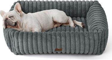 Лежак для собак середній Bedsure 76x61x20 см, фліс, сірий, з високим бортом, м'який, праний