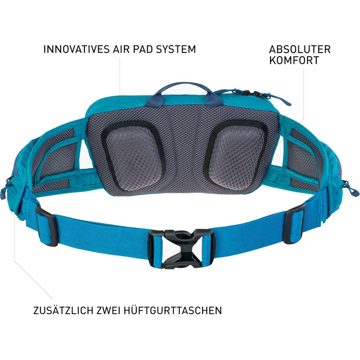 Поясна сумка EVOC HIP Pouch 1 л для велосипедних турів, Slate, з AIR PAD системою, двома кишенями на поясі та двома додатковими відділеннями