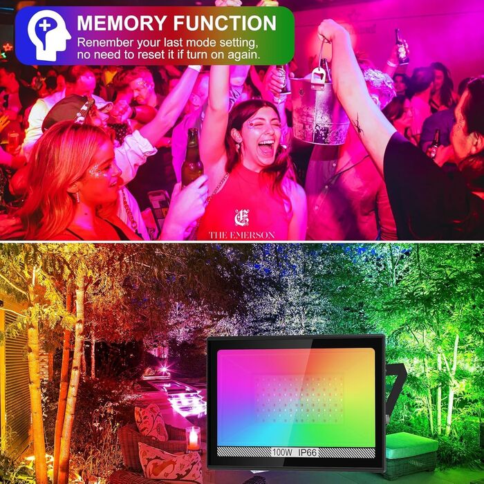 Світлодіодний прожектор для вулиці 100Вт RGB з пультом і Bluetooth, LED ландшафтний світильник з керуванням через додаток, водонепроникний IP66, для саду та двору, набір 2 шт.