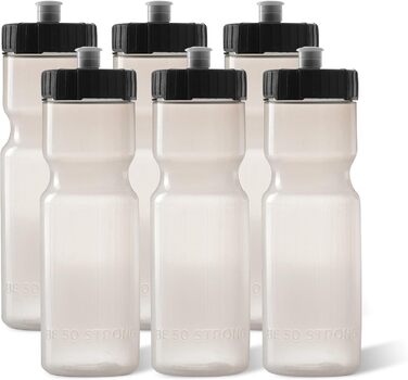 Спортивні пляшки для води 50 Strong, набір 6 шт, 650 мл, BPA Free, легка кришка Push/Pull, прозорі, різні кольори
