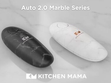 Електрична відкривачка для консервів Kitchen Mama Auto 2.0, автоматична, батарейкова, з оптимізованим лезом, безпечна, гладкий зріз, мармурово-чорна