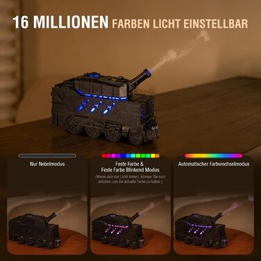 Аромадифузор для ефірних олій 300 мл у вигляді танка з LED підсвіткою, ефектом полум'я, пультом ДУ та зарядним пристроєм — міні зволожувач повітря для аромотерапії у спальню та офіс