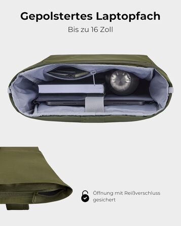 Рюкзак Johnny Urban Allen Medium 15 л для жінок і чоловіків, роллтоп, водовідштовхувальний, з відділенням для ноутбука, для університету, велосипеда, бізнесу, оливковий, екологічний