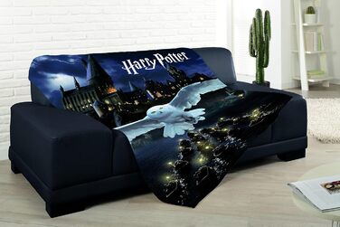М'який плед Harry Potter з флісу 150x200 см, чорний, з Хогвартсом і совою – ковдра для дивана, покривало