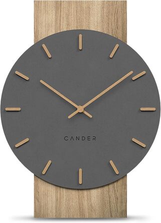 Настінний годинник Cander Berlin MNU 2630, 41 см, безшумний, сірий/чорний, дерев'яні стрілки, сучасний вінтаж для вітальні