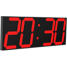 LED настінний годинник 18 дюймів, цифровий дисплей, червоний, багатофункціональний: таймер, 16 будильників, 8 рівнів яскравості, календар, термометр, 12/24 годин