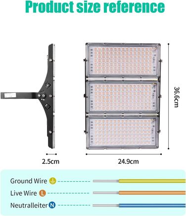 LED прожектор 300W 30000Лм, тепле біле світло 3000K, IP65, вуличний водонепроникний ліхтар для саду, тераси, гаража, спортмайданчика, фабрики, майстерні