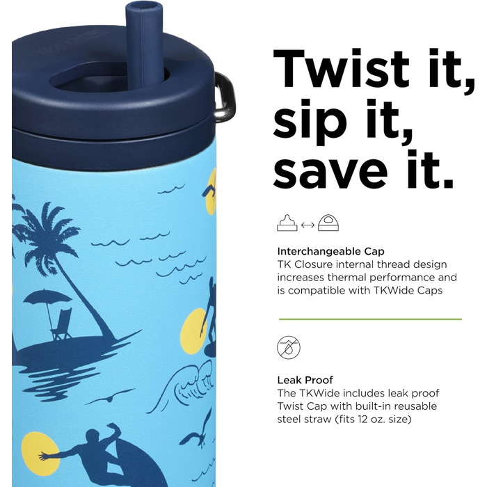 Термос Klean Kanteen TKWide 340 г з кришкою-серпантином, синій