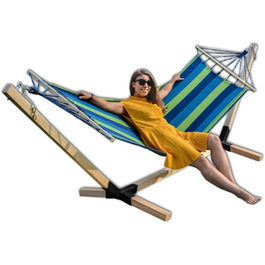 Гамак Megaastore з буковою рамою 320 см, до 150 кг, для вулиці, синій, стійкий до погодних умов