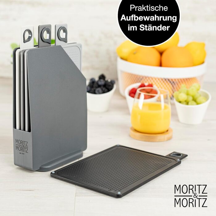 Набір кухонних дощок Moritz & Moritz 4 шт. 20,5×14,5 см, нековзні, з ручками для безпечного нарізання продуктів