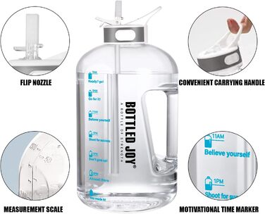 Пляшка для води з трубочкою 3.5 л, BPA-free, герметична, пластикова спортивна пляшка з часовими мітками для фітнесу, офісу, дому та активного відпочинку
