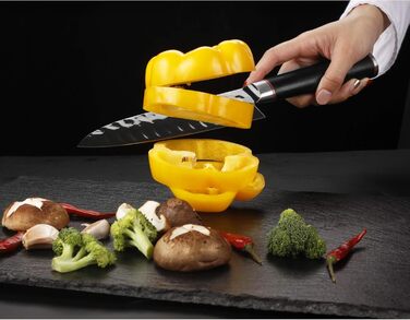 Кухонний ніж Santoku YOUSUNLONG 18 см з японської сталі AUS8, чорне титанове покриття, рукоятка з ебенового дерева