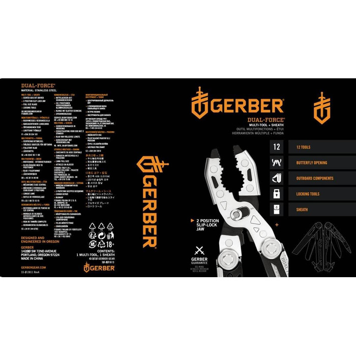 Мультитул Gerber Dual Force з 12 функціями, футляр, одноручне відкриття, замок Frame-Lock, довжина 12 см