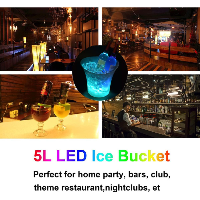 LED-відерце для льоду 5 л з регульованою підсвіткою, кольоровий Eiskübel для шампанського, вина, напоїв, пива, для вечірок, бару, клубу