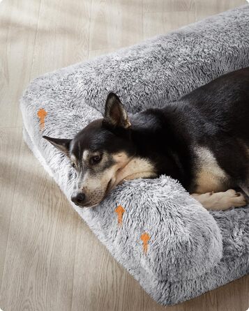 Лежак для собак Feandrea FluffyHug XL, ортопедичний матрац з нопінговим поролоном, знімний і праний чохол, для середніх і великих собак, 106×80×23 см, сірий омбре