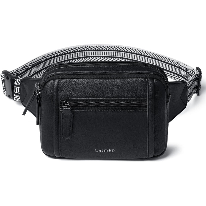 Жіноча бананка 3L Crossbody з екошкіри, водостійка та проти крадіжок, чорна поясна сумка для спорту та міста