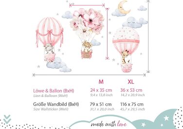 Настінний набір наклейок Little Deco для дитячої кімнати – тварини, повітряна куля, квіти, декор для стін, кімнати для дівчаток, DL658-4, розмір М (79x51 см)
