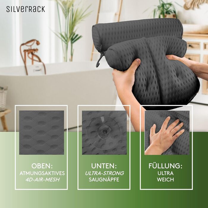 Подушка для ванни SilverRack, м'яка 4D, біла, з присосками, ергономічна, аксесуар для ванни