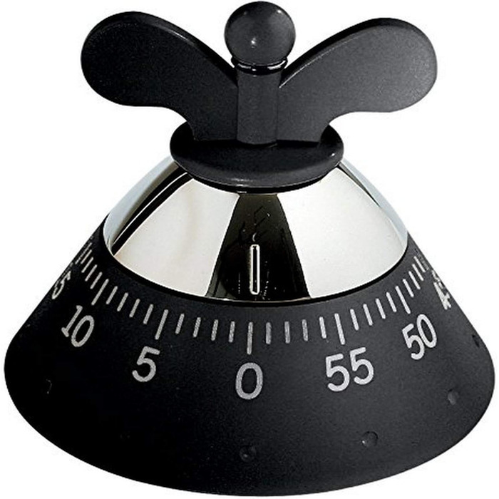 Механічний кухонний таймер Alessi A09 B, термопластик, чорний, 10,5 см – дизайнерський кухонний годинник для тайм-менеджменту