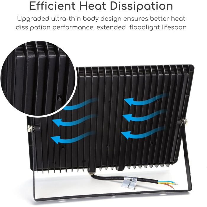 Світлодіодний прожектор Aigostar 100W, холодне біле світло 6400K, 9000 лм, IP65, водонепроникний для вулиці, саду, гаража, спортмайданчика