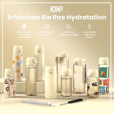 Пляшка для води Ion8 з нержавіючої сталі 600 мл, не протікає, зручна одноручна відкрита, безпечне блокування, для напоїв, підходить для посудомийної машини, з кришкою та ручкою, легко чиститься, міцна, стійка до подряпин, кремово-біла