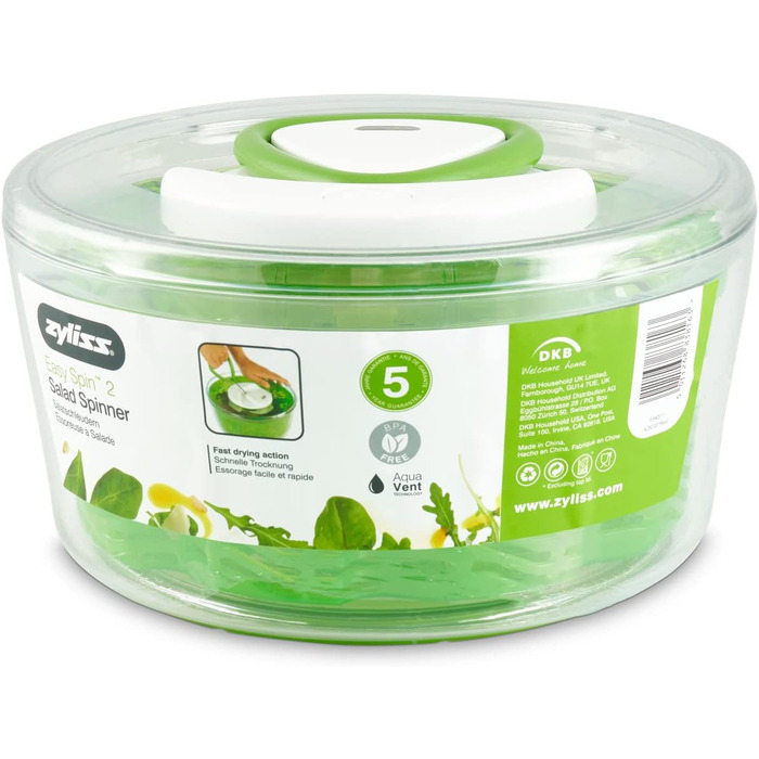 Сушарка для салату Zyliss Easy Spin 2, 6 л, акрилова, зелена, з чашею, Aquavent технологія